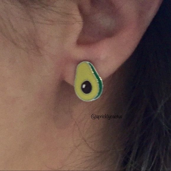 Avocado Stud Earrings Enamel Dainty Boho Hipster - Picture 3 of 7
